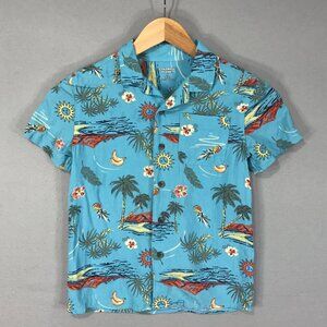 Colorful Planet Shirt Boy's Small 6/7 Blue Hawaiian Button Down Short Sleeve